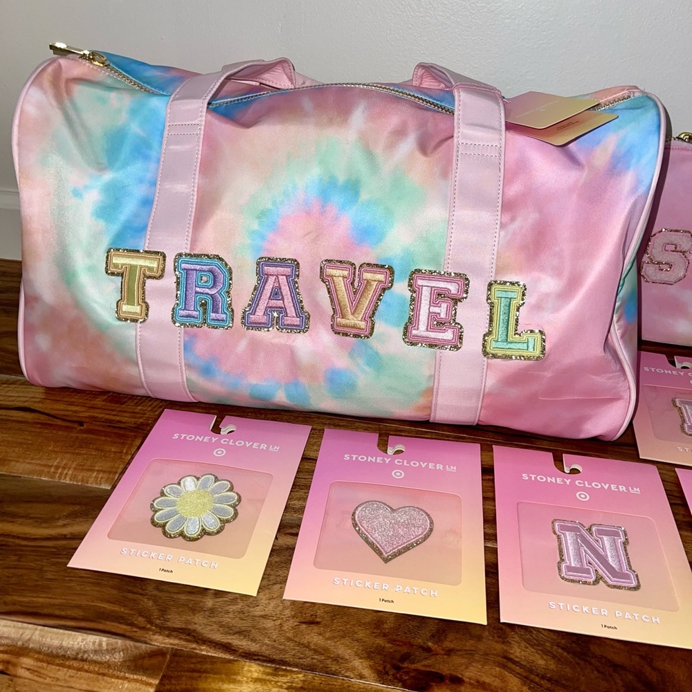 Stoney Clover Lane X Target Tye Dye Duffel with TRAVEL letter patches